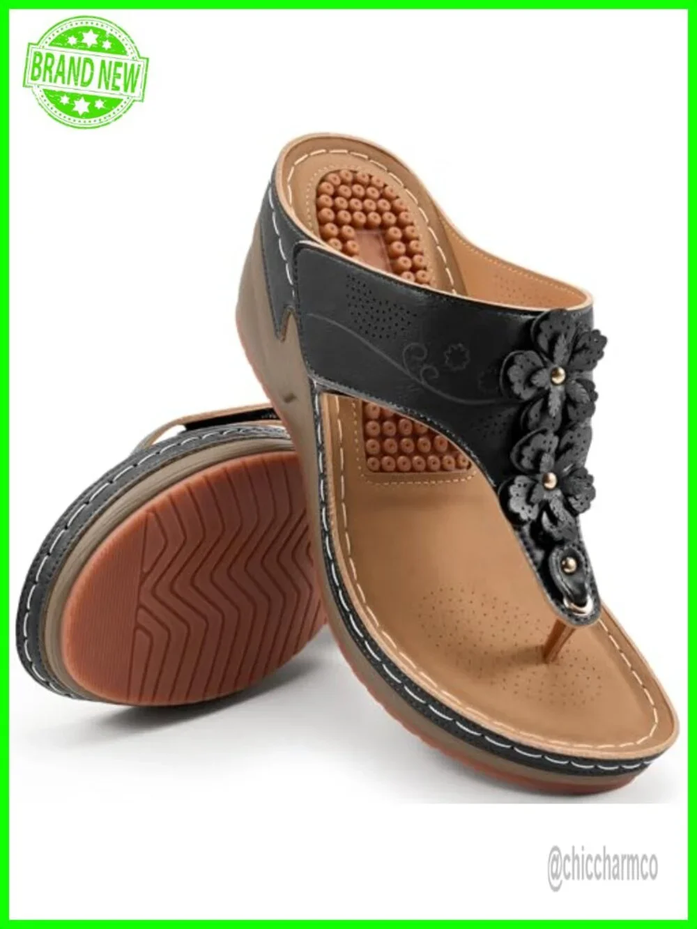 Women's Platform Wedge Sandals Floral Massage Footbed Slip-On Summer